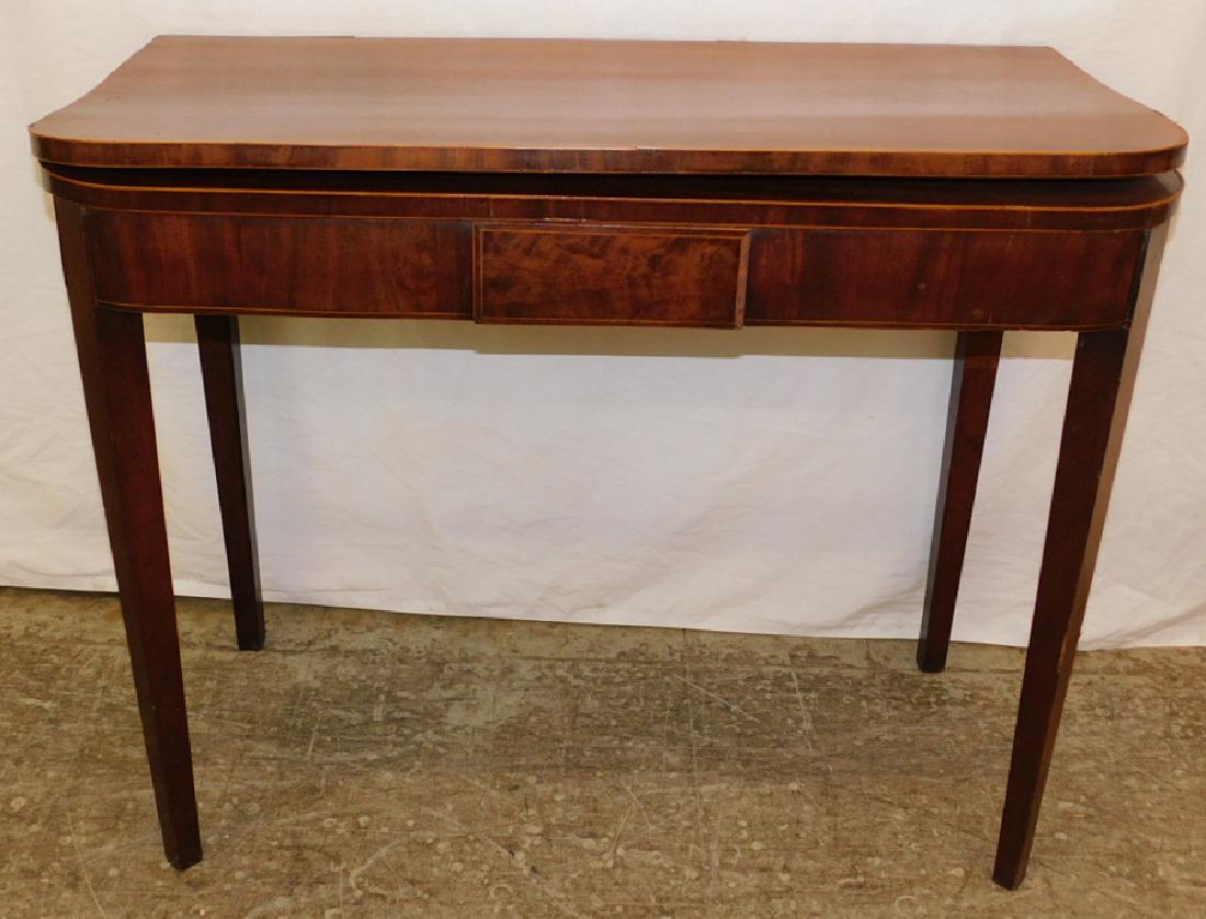 Mahogany Inlaid Hepplewhite fold over game table. (1 of 3)