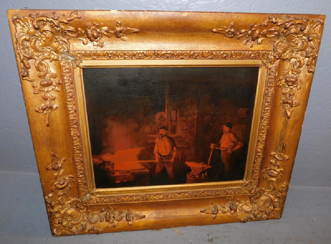 Oil on artist board of blacksmith scene, signed (1 of 4)