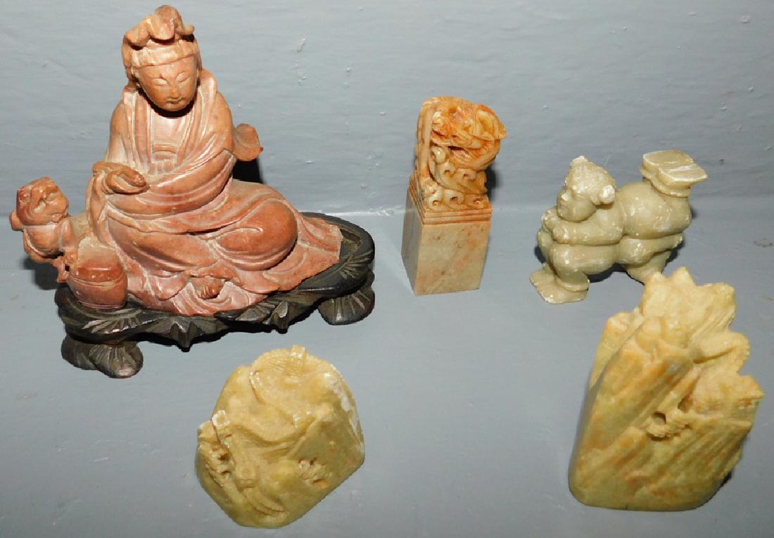5 pcs Oriental carved soapstone. To 4 3/4" tall. (1 of 2)