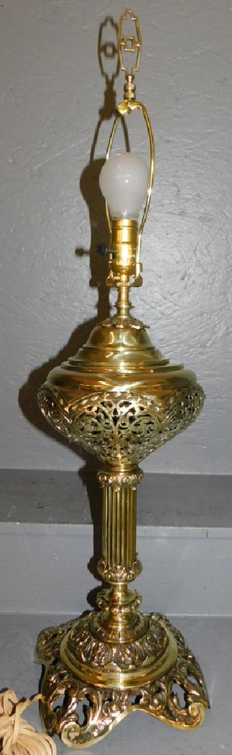 Victorian Polished brass column lamp. 32" tall. (1 of 4)