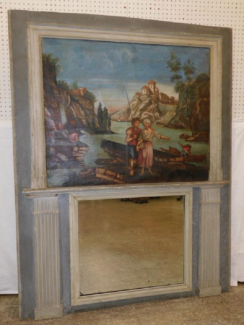 19th c Continental painted OOC trumeau mirror (1 of 3)