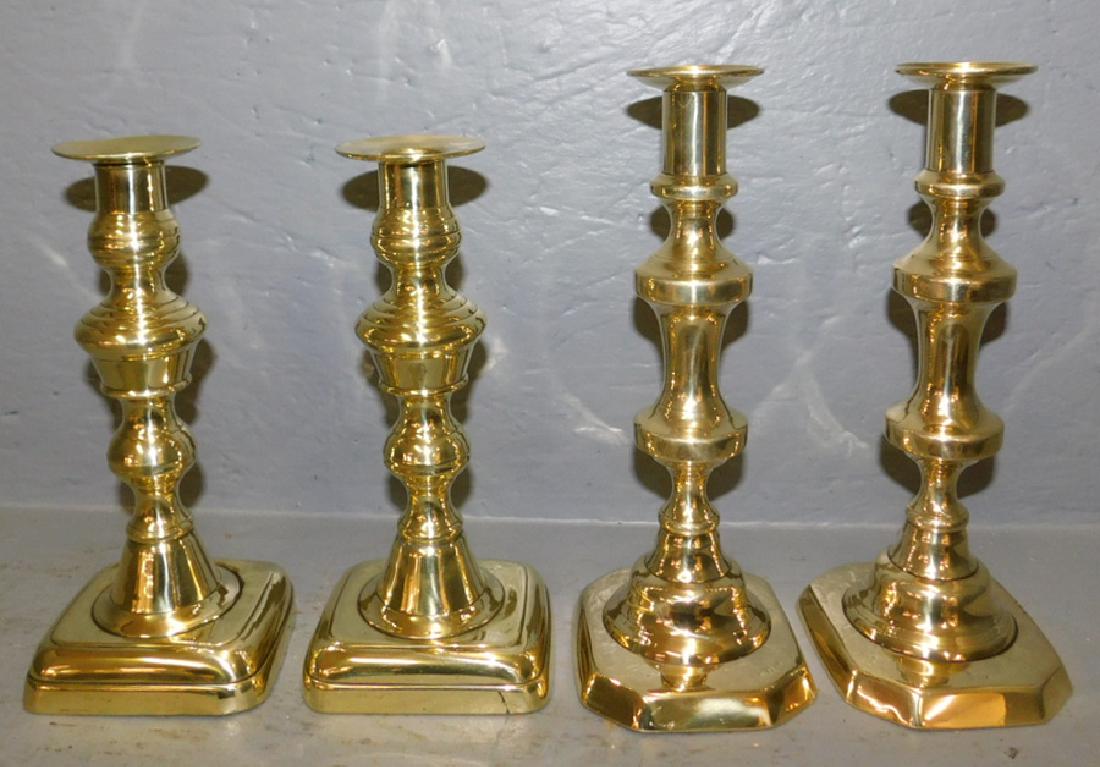 2 pair 19th century polished brass candlesticks. (1 of 2)