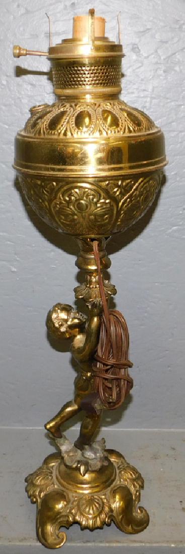 Brass cherub base American Victorian lamp. (1 of 3)