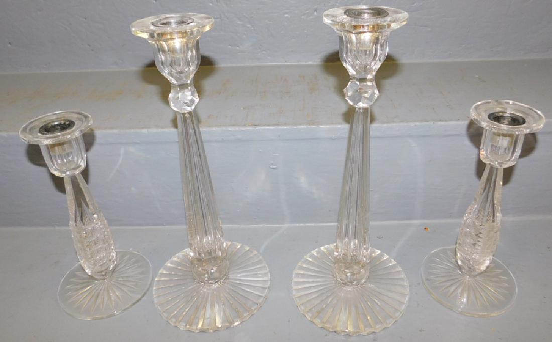 2 pair cut glass candlesticks with tear drop stems (1 of 1)