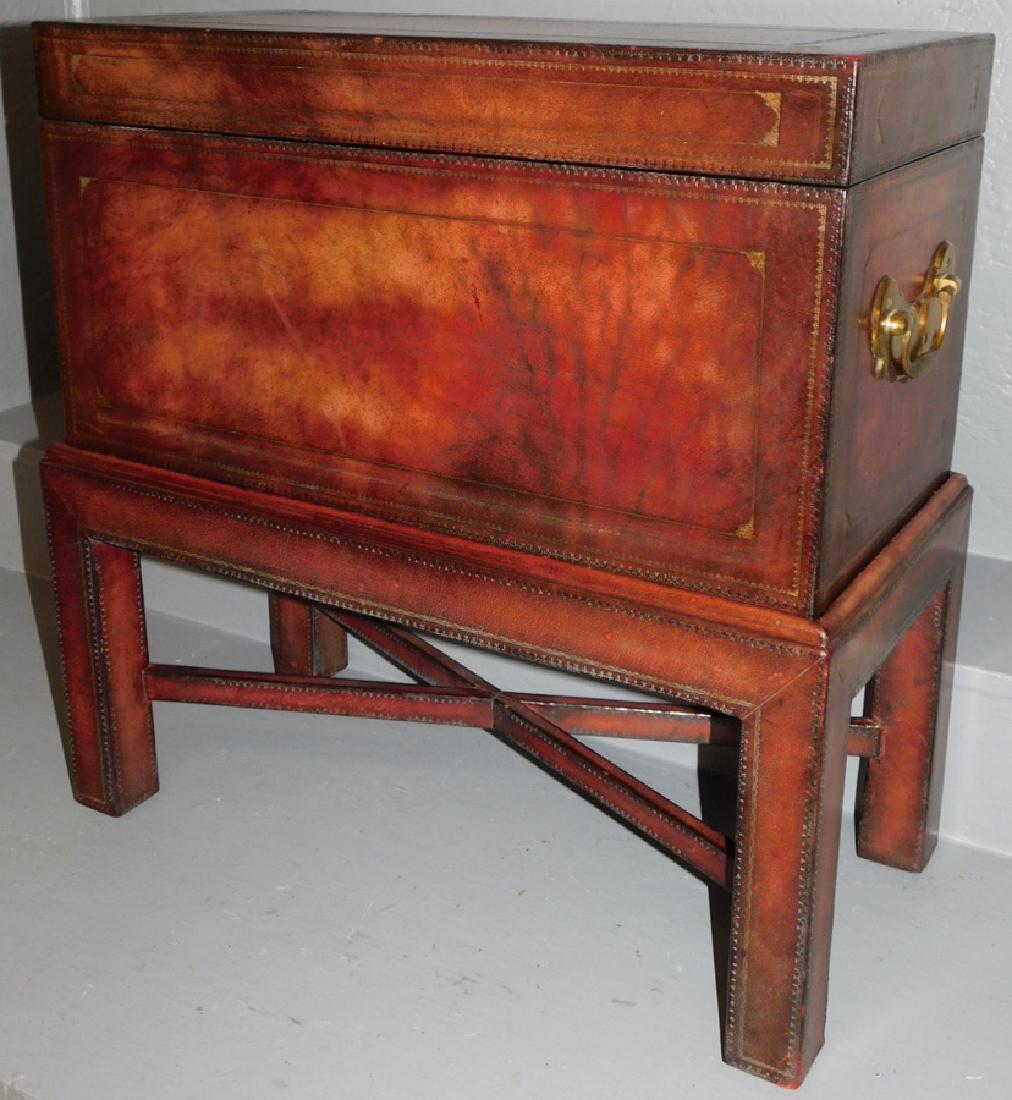Tooled leather Maitland Smith box on stand. (1 of 6)