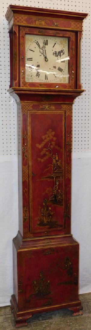 Red Chinoiserie lacquer 30 hour Grandfather clock (1 of 7)