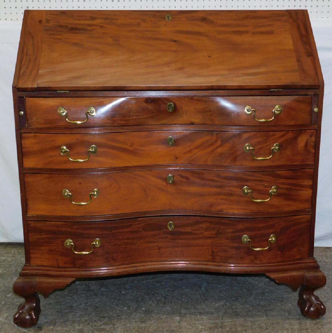 18th C American oxbow slant front fitted desk. (1 of 3)