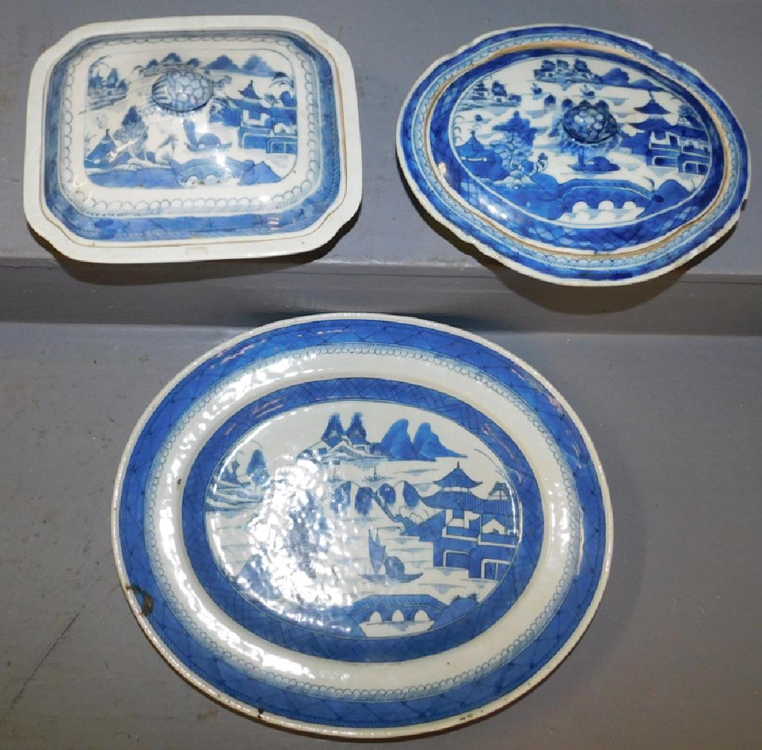 18th C  Canton platter and 2 covered dishes. (1 of 4)