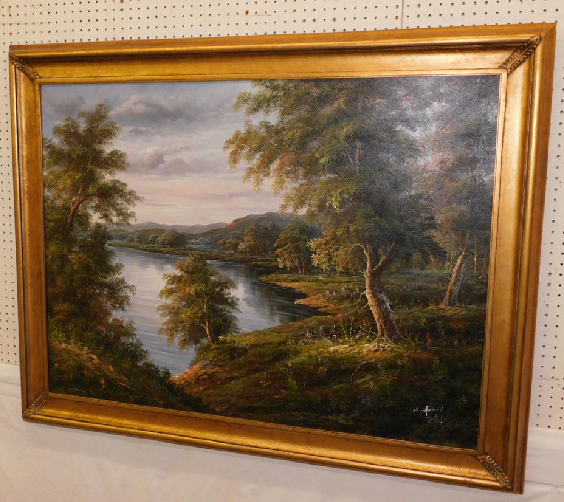 Large OOC of lake and mountain scene, signed. (1 of 3)
