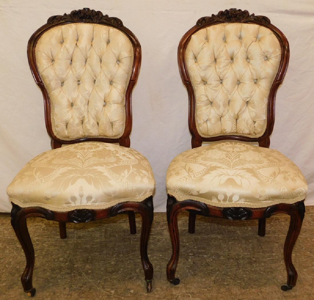 Carved back tufted Victorian rosewood side chairs (1 of 4)