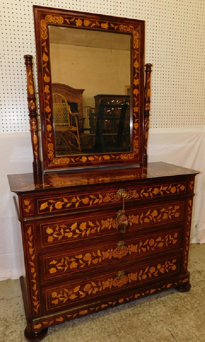 19th C Dutch marquetry chest w/mirror (1 of 4)