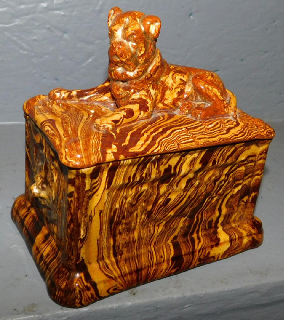 19th C marbled stoneware covered box (1 of 4)