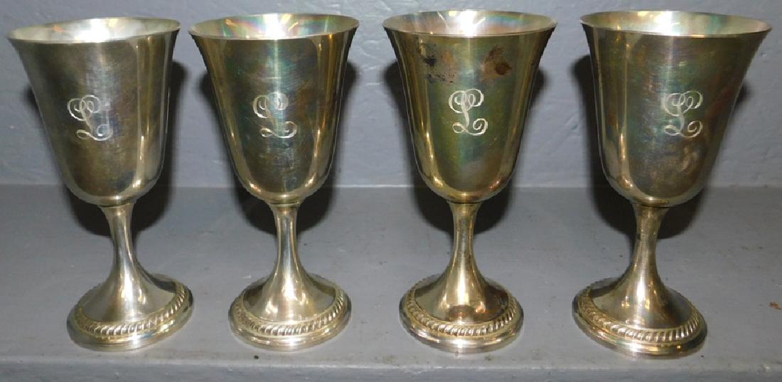 4 Gorham sterl. gadroon border goblets (1 of 3)