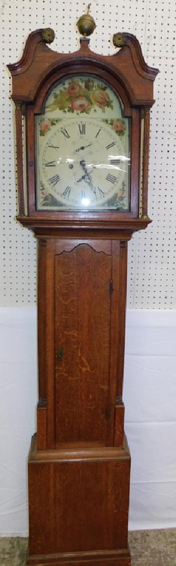 19th C signed Robert Currie GF clock: 19th C oak grandfather clock signed Robert Currer, Peebles, England. 87" tall.