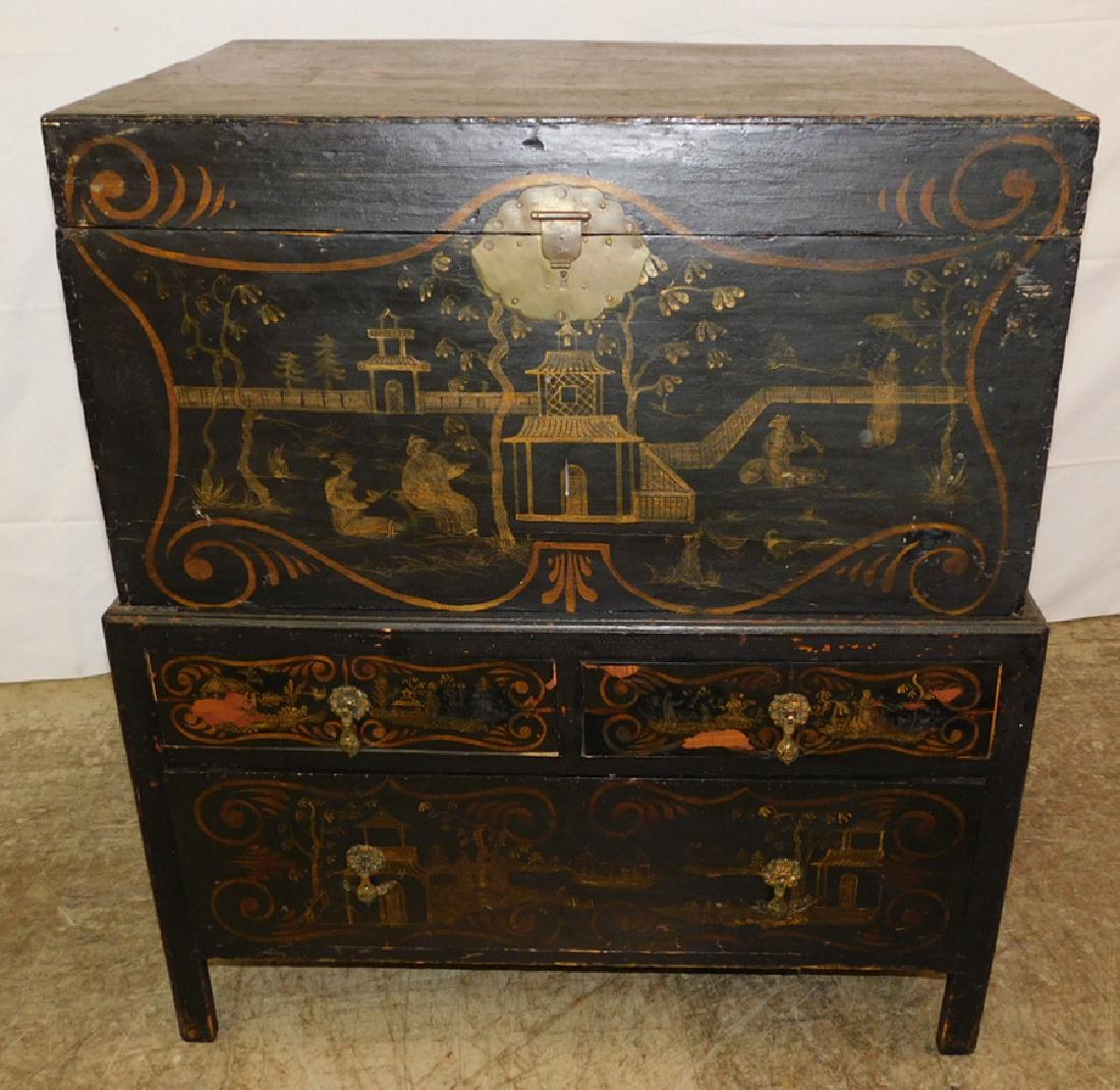 Lacquered Chinese chest on frame. (1 of 5)