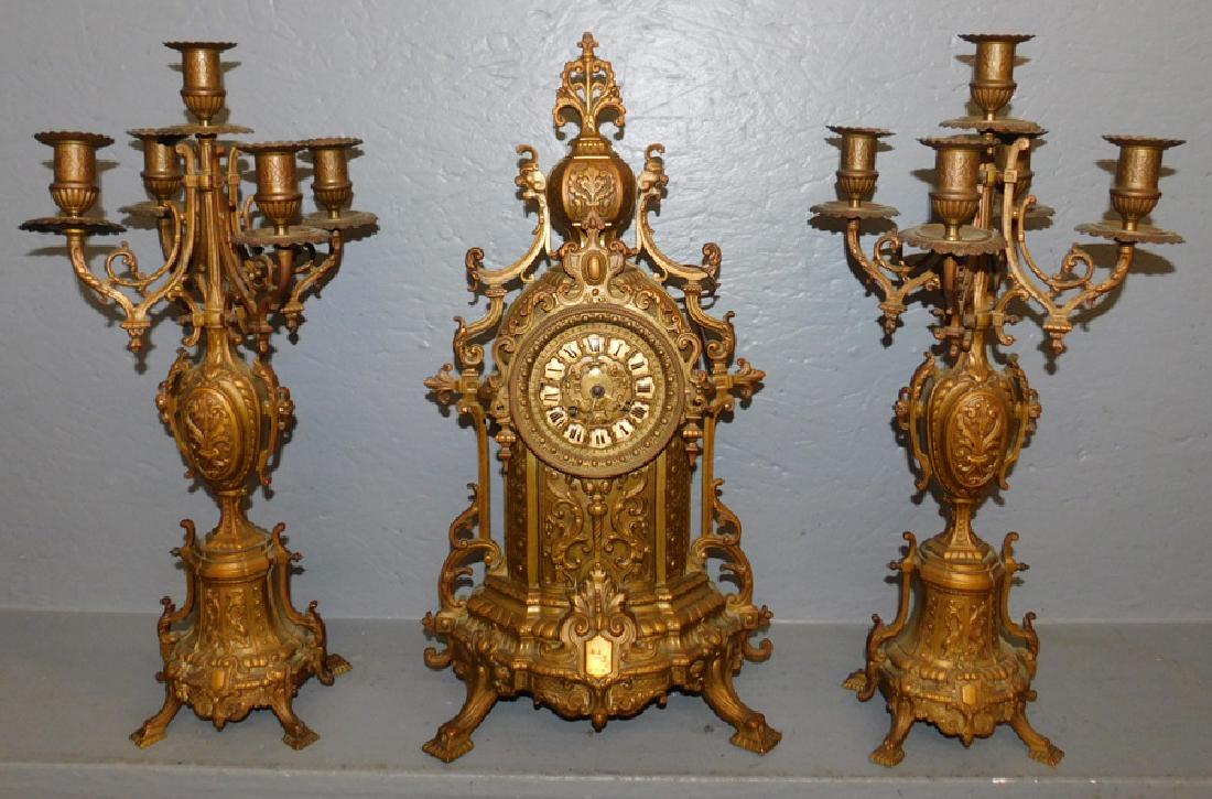 French 3-piece bronze garniture clock set. (1 of 2)