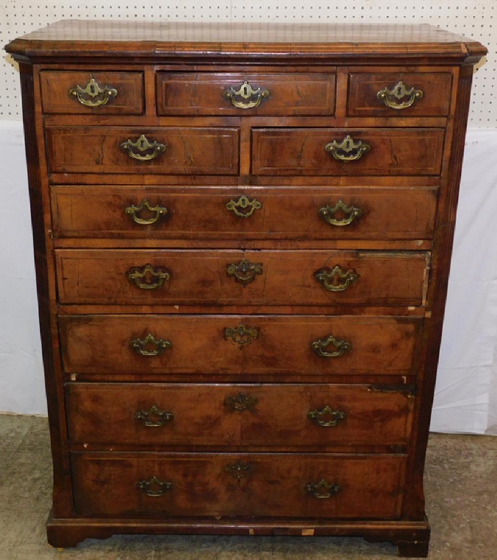 18th C wal.10 drawer inlaid Chipp. chest. (1 of 6)