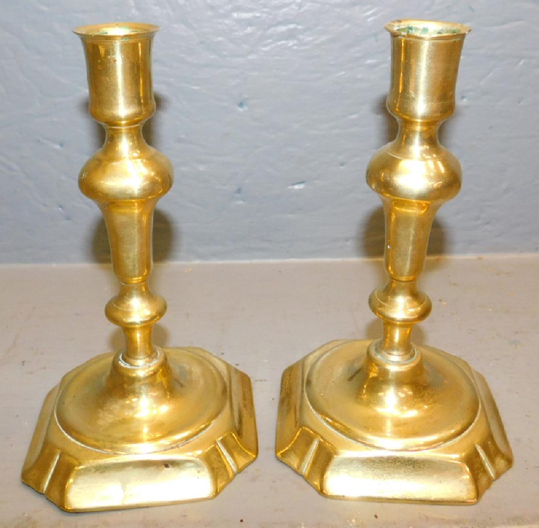 Pr.18th C QA brass candlesticks with seam. (1 of 2)