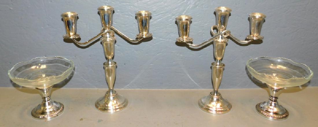 Pair of sterling weighted candelabras & compotes.Â  (1 of 3)