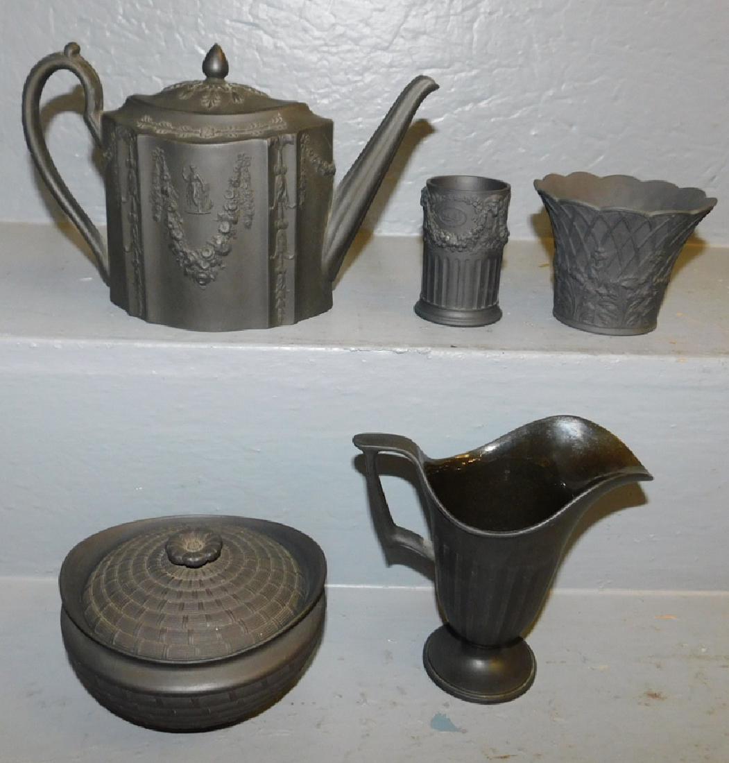 5 pieces 19th C black basalt Wedgwood. (1 of 3)