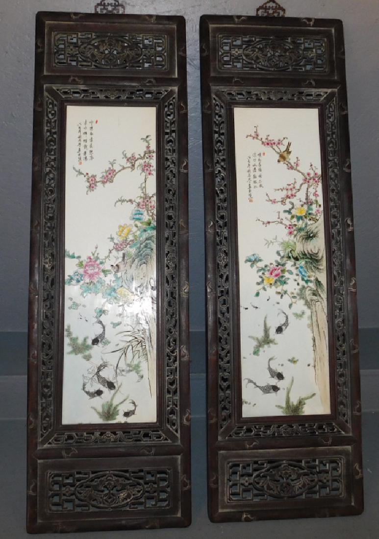 Pair of Oriental framed porcelain wall plaques. (1 of 6)