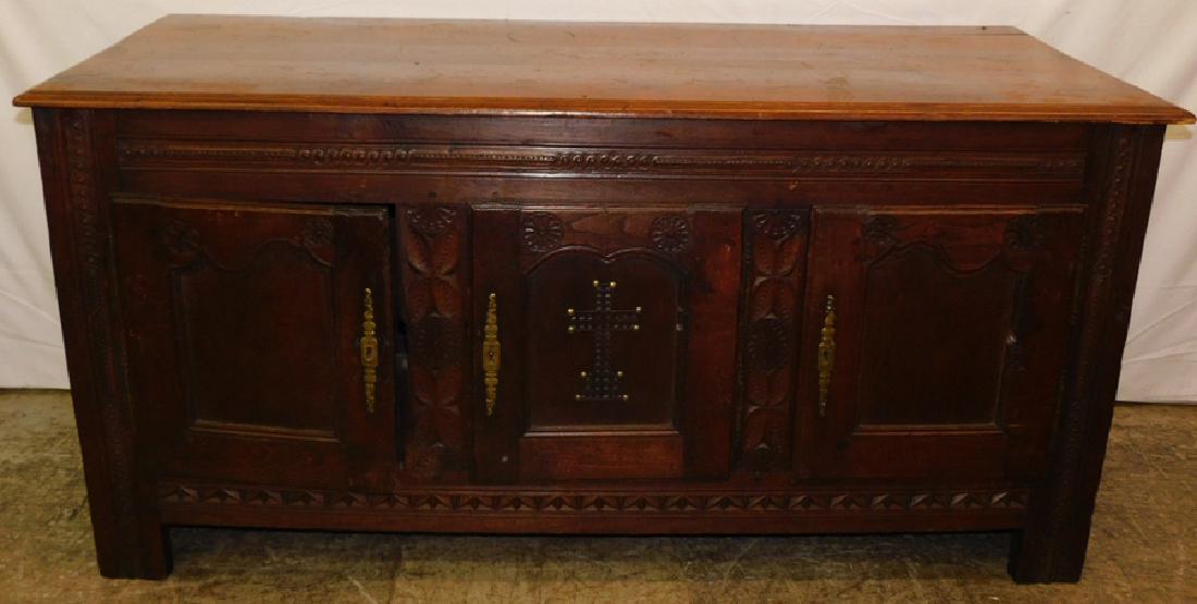 Oak carved front Italian 3 door side board (1 of 5)