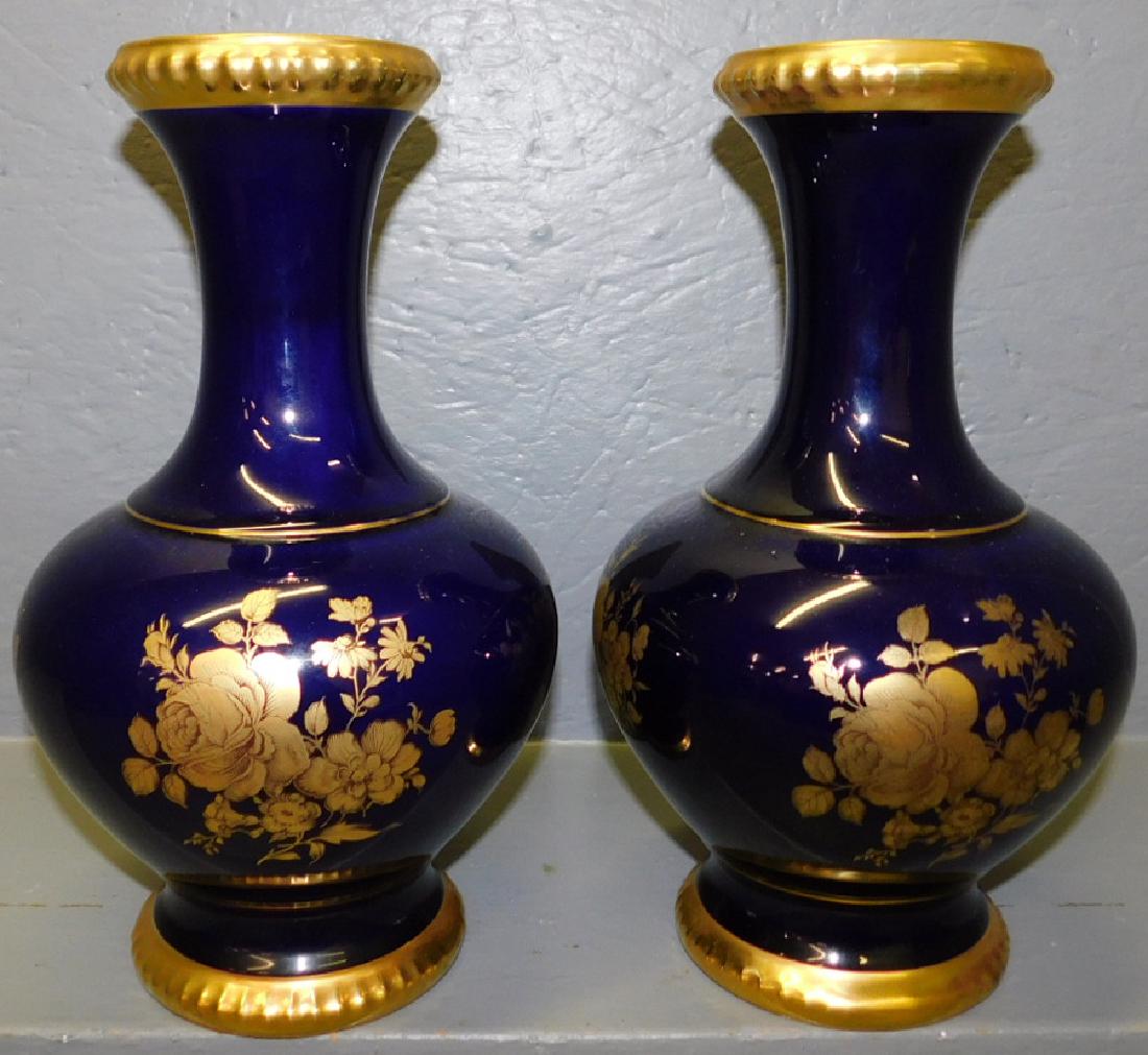 Pr. cobalt blue & gold trimmed edge vases (1 of 4)