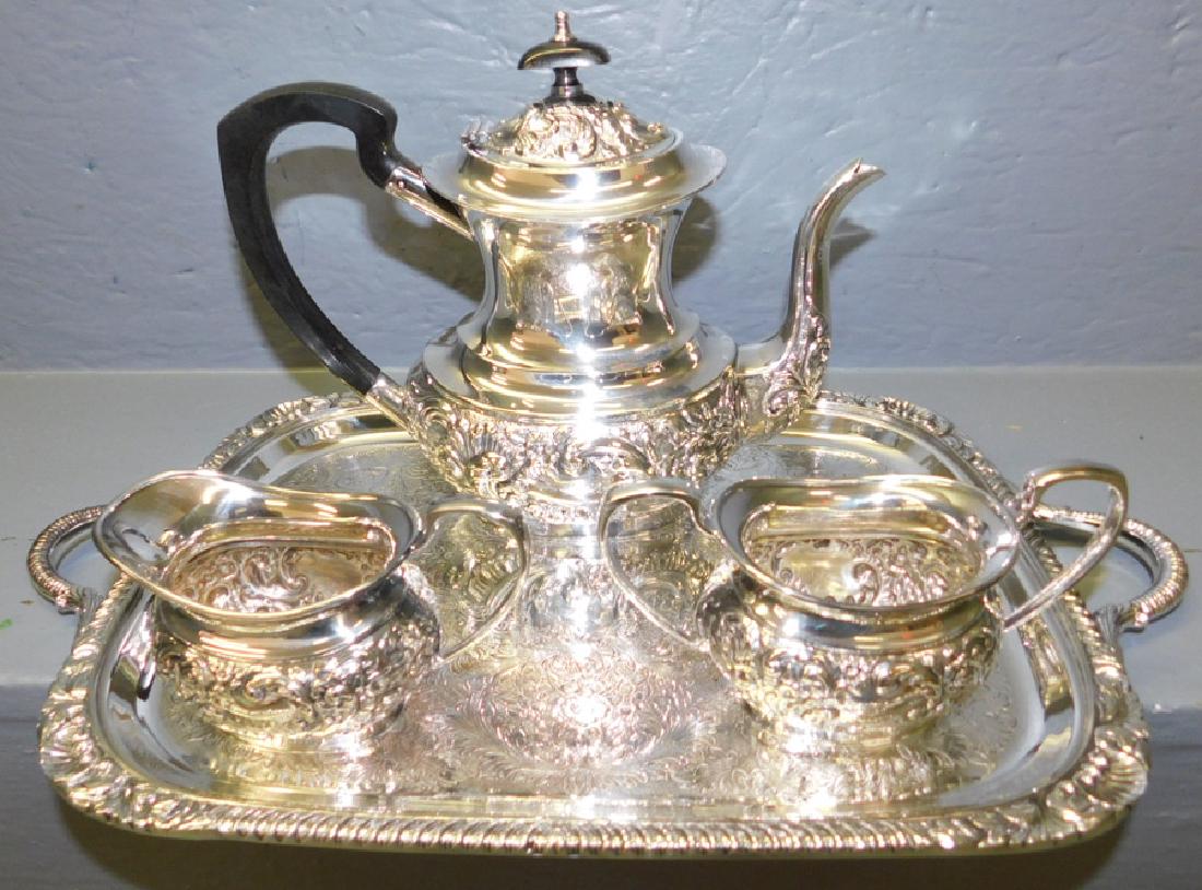 4 pc. Eng. Sheffield hand chased  tea service (1 of 3)