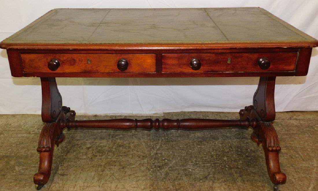 Tooled leather top lyre & mah base work table (1 of 5)