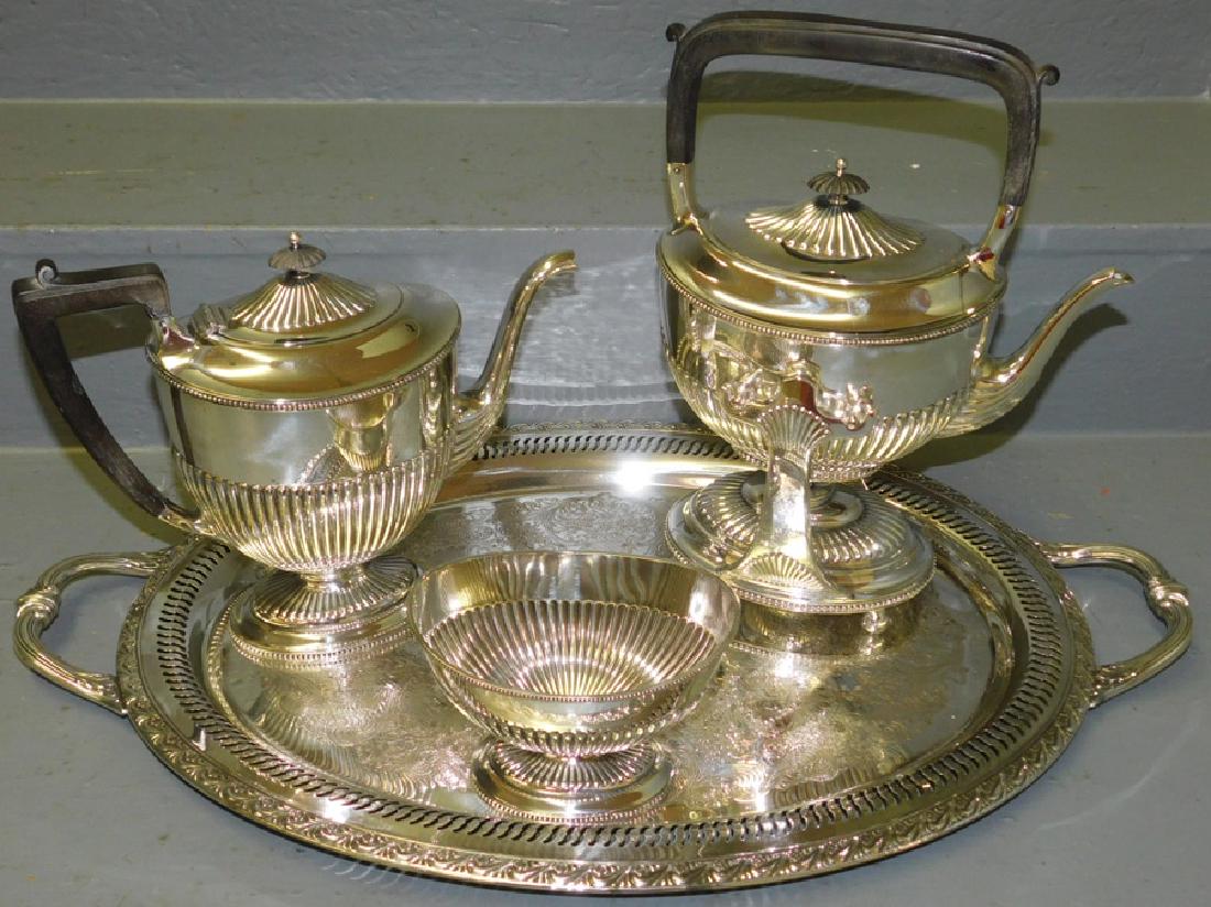 3 piece Gorham silver plate tea set and tray (1 of 2)
