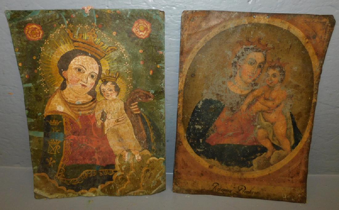 2 primitive religious paintings on tin (1 of 3)