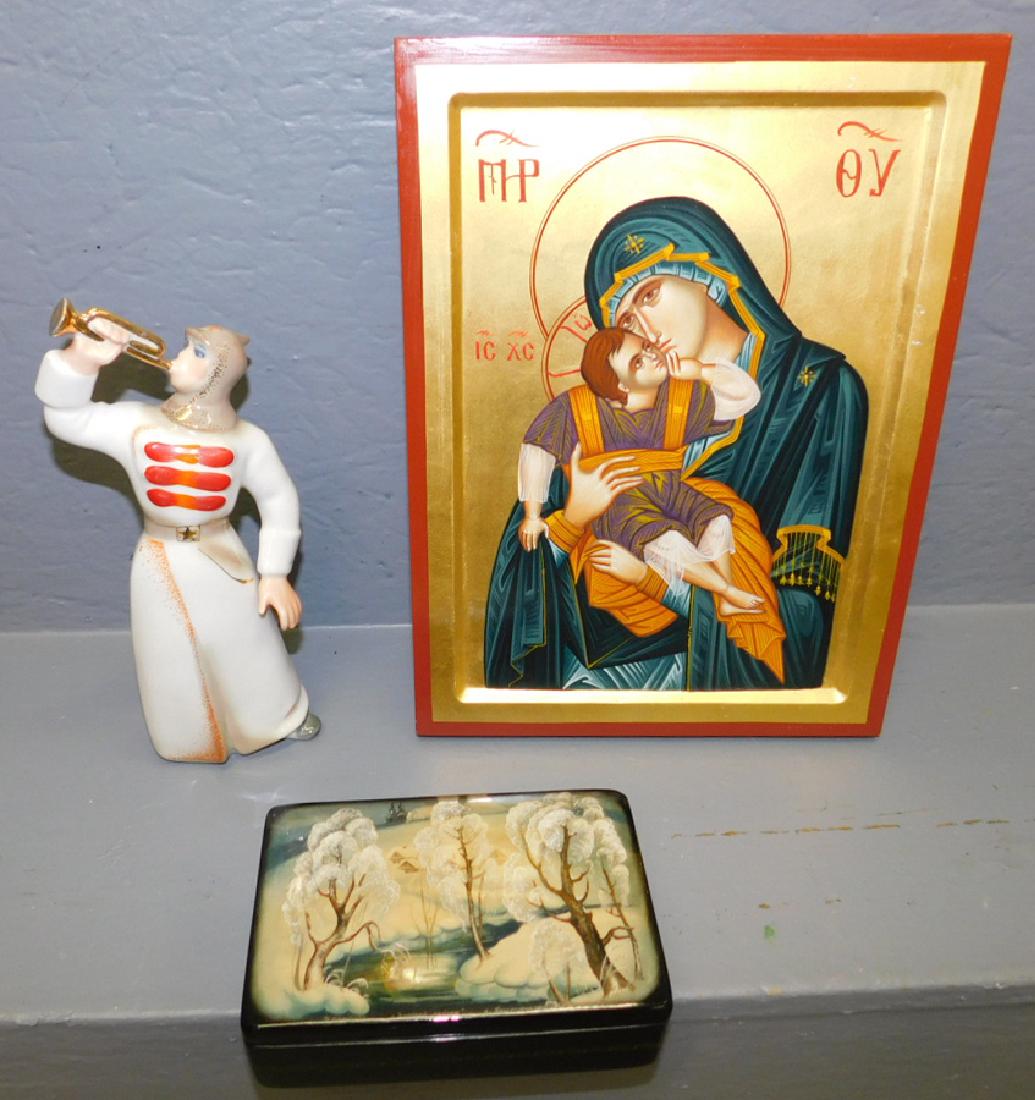 H.p. Russian lacquer box, figure and icon (1 of 1)