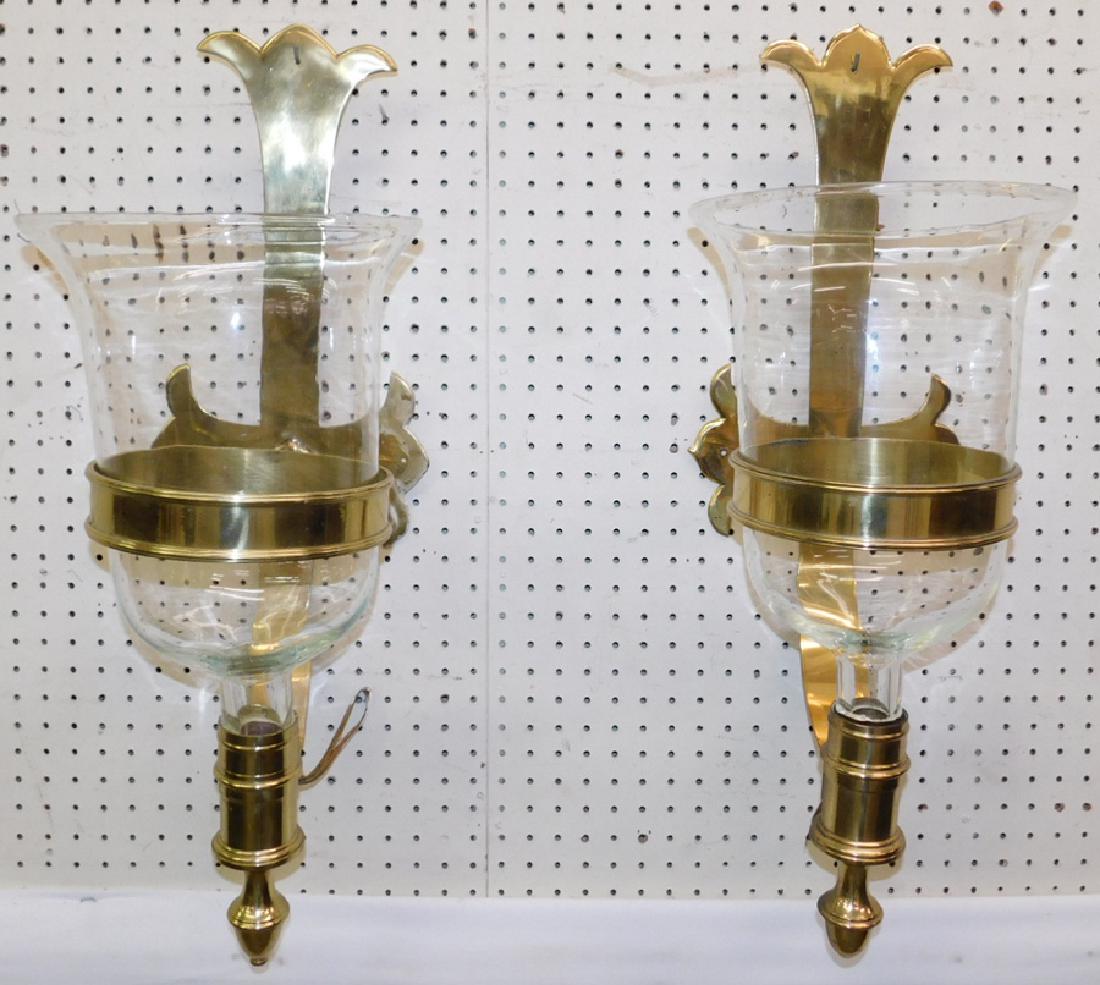 Pr. large brass hurricane shade wall sconces (1 of 2)