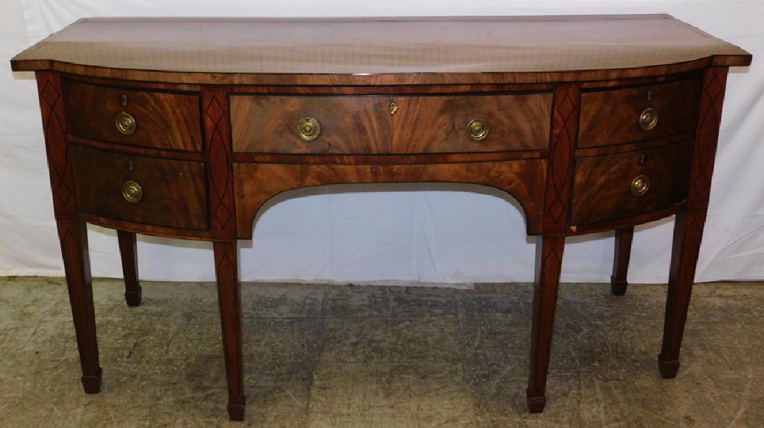 Mahog. bow front ebony inlaid side board (1 of 5)