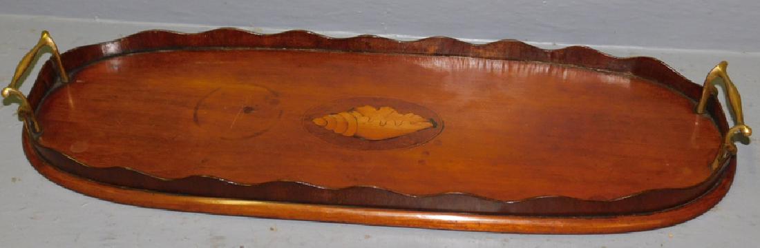 English mahogany conch shell inlaid tray (1 of 5)
