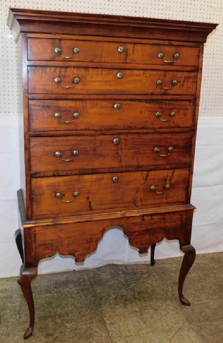 18th C QA cherry & tiger maple chest on frame (1 of 6)