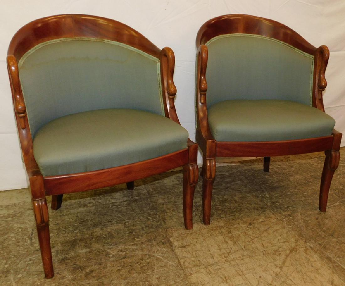 Pr. French barrel back swan neck chairs (1 of 3)