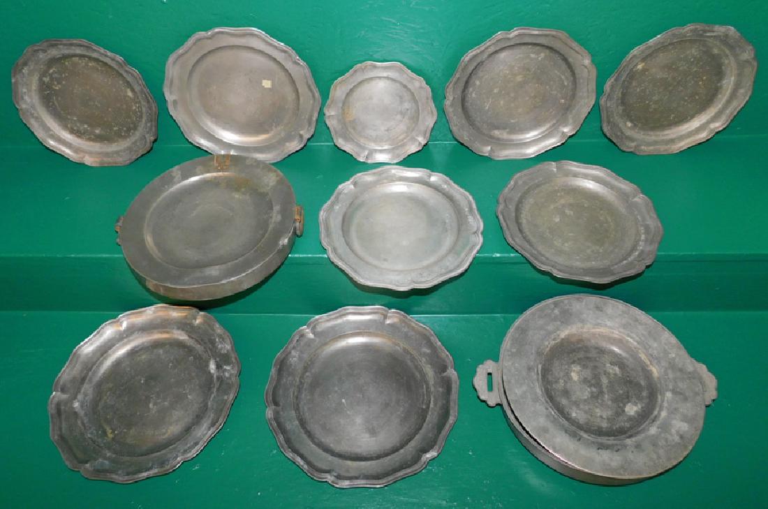 Nine Pewter Plates & Two Warming Plates (1 of 3)