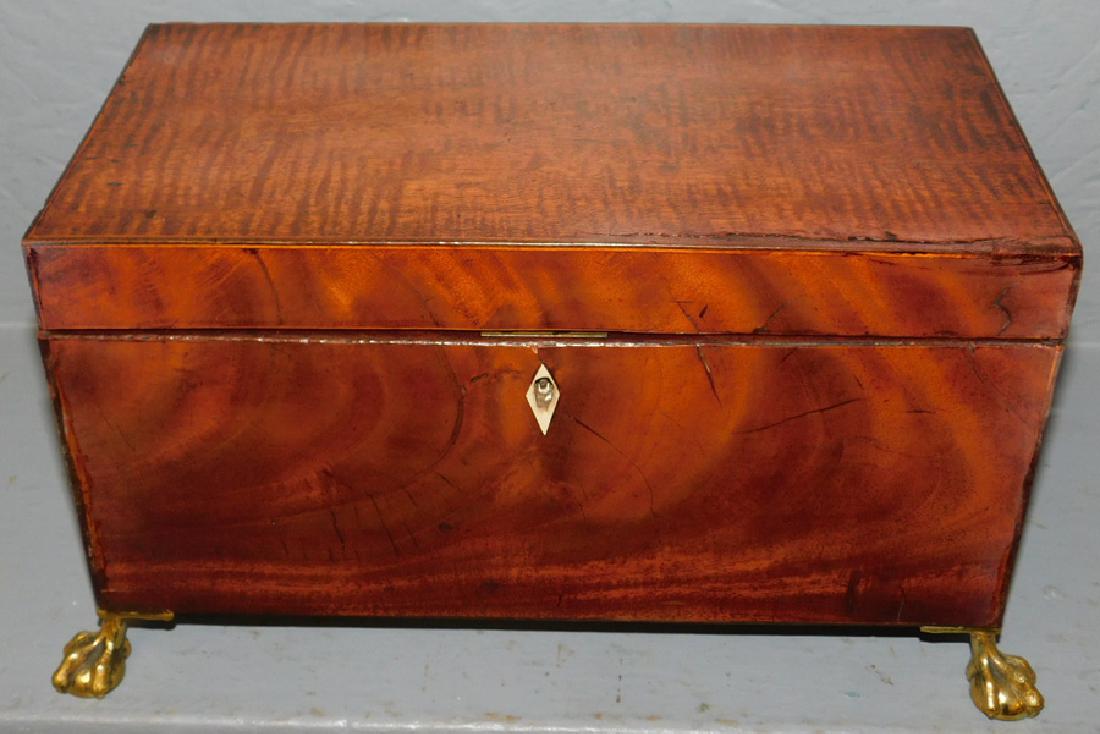 19th C Brass Claw Foot Fitted Mah Tea Caddy (1 of 5)