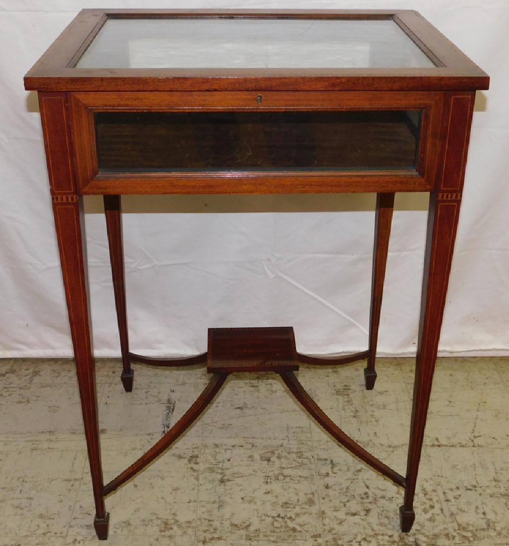 Mahogany Inlaid Edwardian Vitrine: Mahogany Inlaid Edwardian Vitrine . 32 3/4" H 24" W 19" D