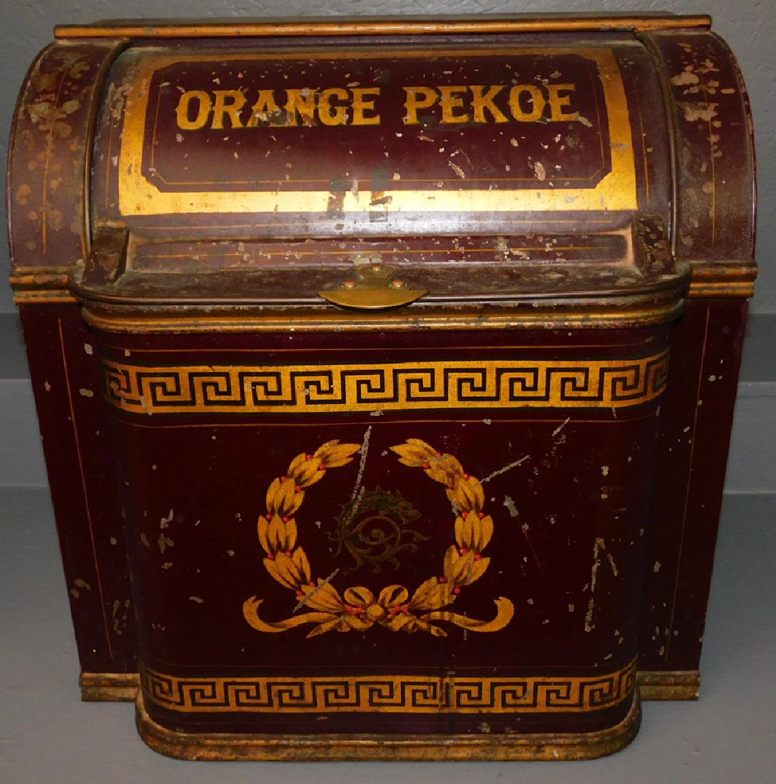 19th C Tole Decorated Orange Tea Canister (1 of 3)