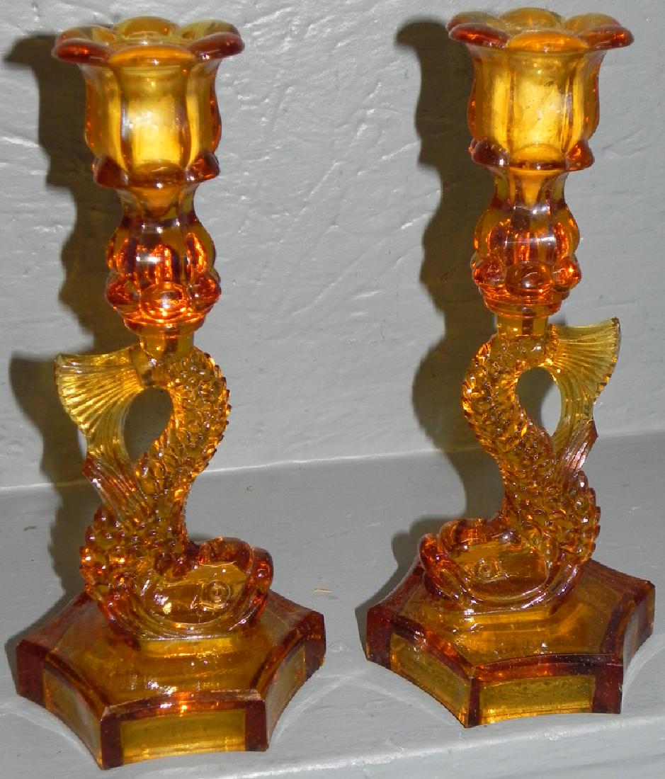 Pair Amber Dolphin Candlesticks (1 of 3)
