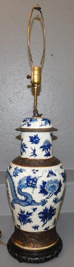 19th C Blue & White Crackleware Urn Lamp (1 of 3)