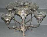 Sheffield Plate Epergne Orig Cut Glass Bowls