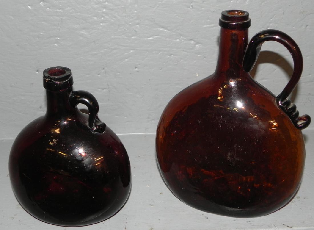Two 19th C Amber Blown Wine Bottles: Two 19th C Amber Blown Wine Bottles. Up To 9 1/2" Tall