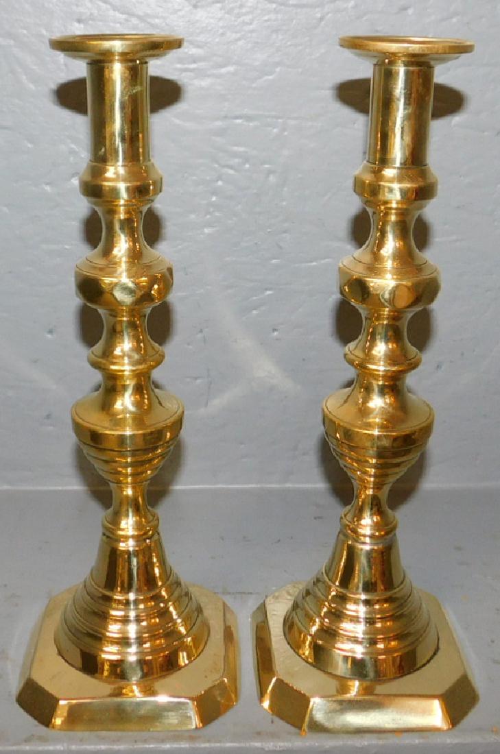 Pair Early Brass Pushup Candlesticks (1 of 2)
