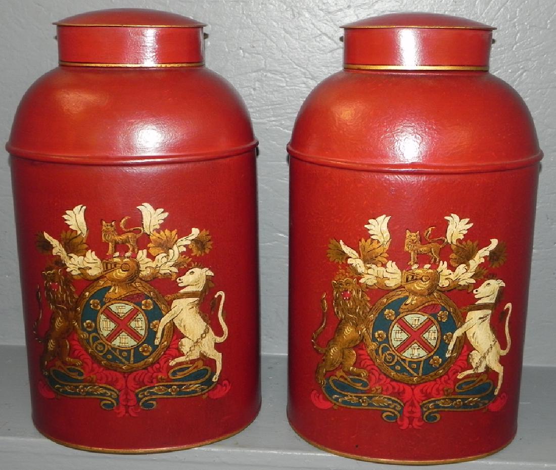 Pair Tole Paint Decorated Tea Canisters (1 of 2)