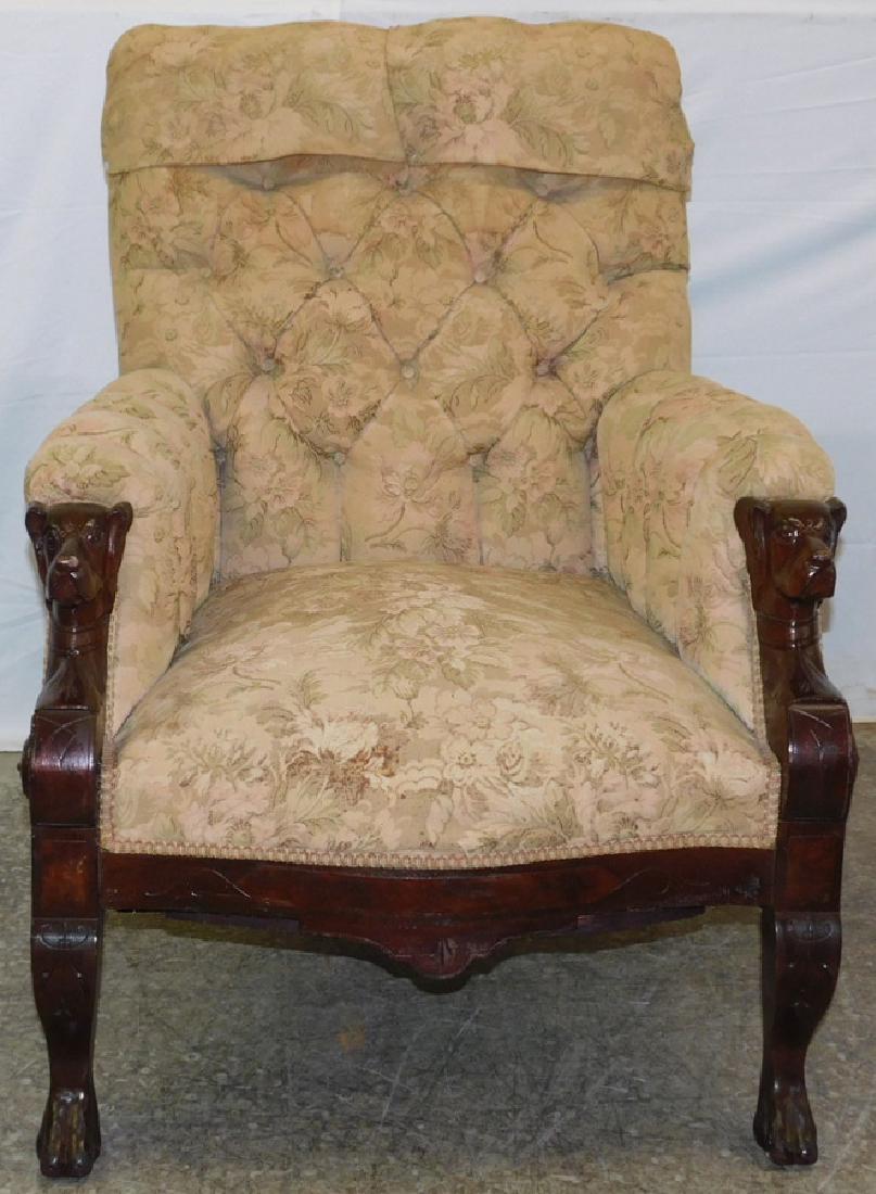 19th C Carved Doghead Library Chair (1 of 3)