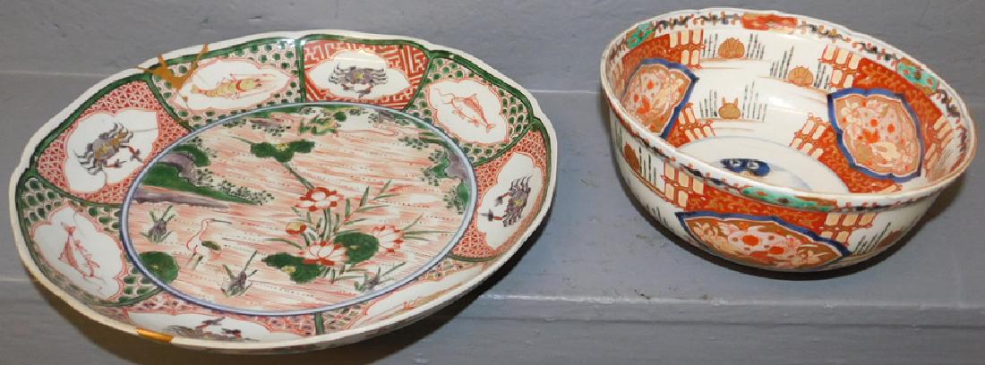 Two 19th C Staple Repair Export Bowls: Two 19th C Staple Repair Export Bowls. 12" Dia