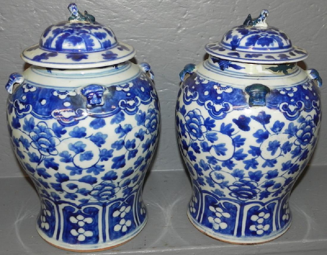 Pair Of Export Blue & White Temple Jars (1 of 5)